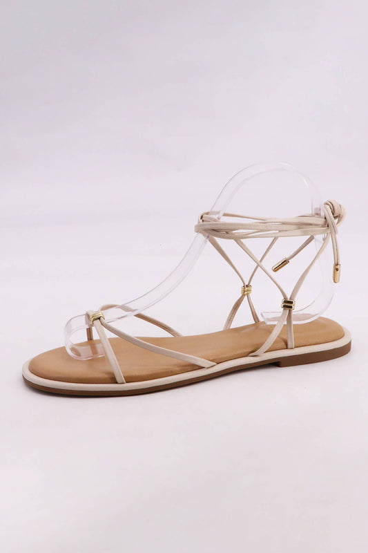 Let's See Style: Strappy Flat Lace-Up Sandal IVORY