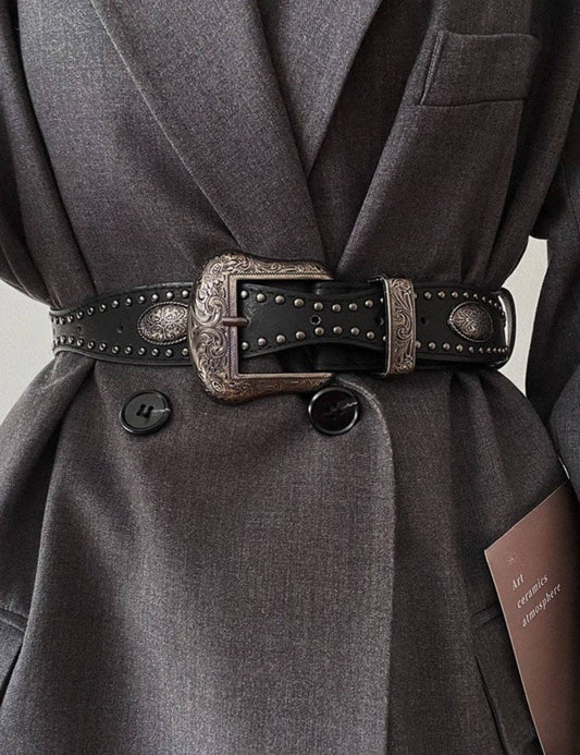 Dipped Shop - Vintage Metal Punk Adjustable Waist Belt Black