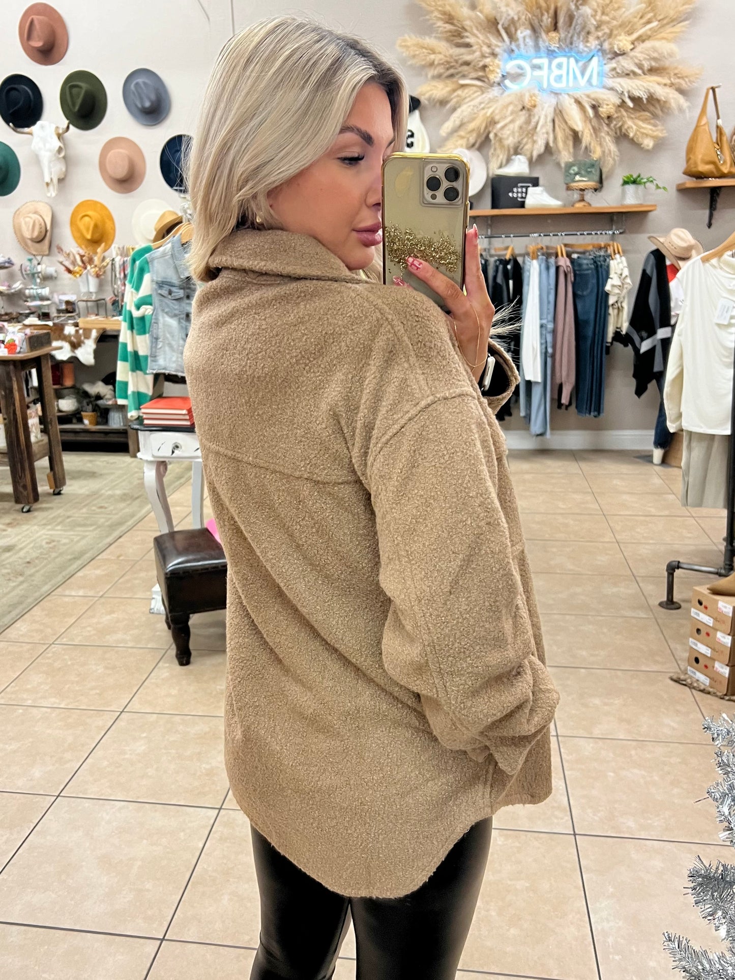 Wishlist Sherpa Oversized Shacket - Mocha