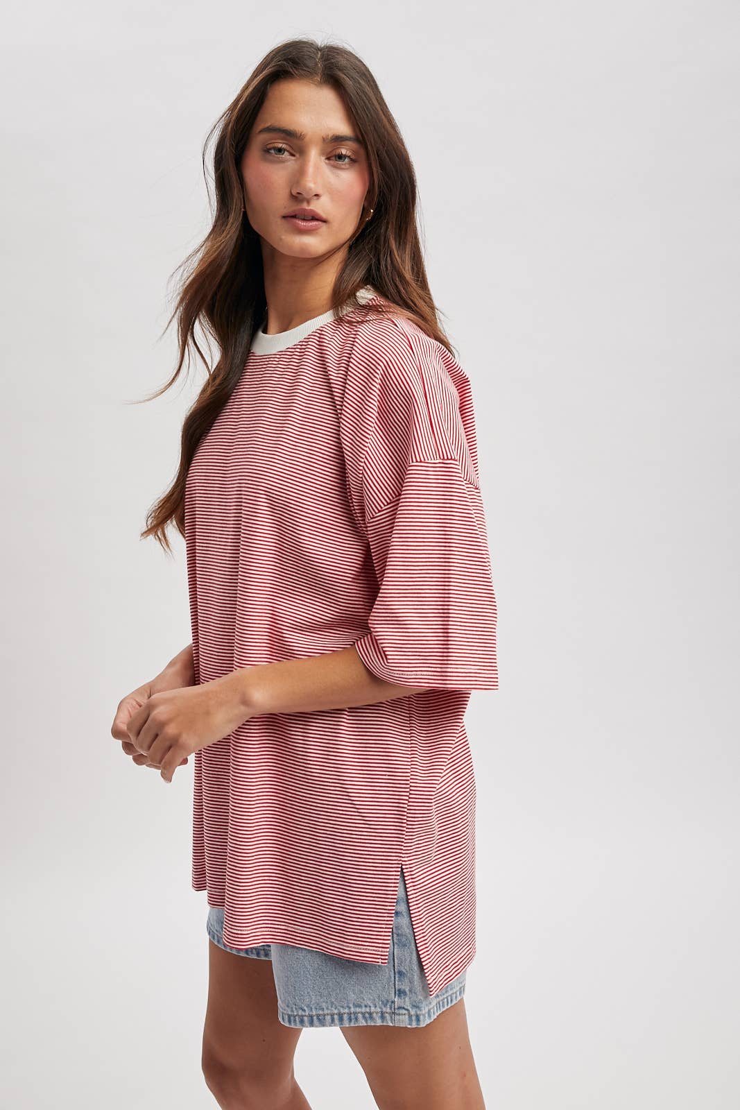 Wishlist Apparel - OVERSIZED STRIPED KNIT TOP: RED/WHITE