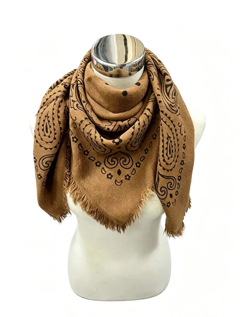 LINETTE- Square Paisley Fringe Viscose Bandana  Scarf: