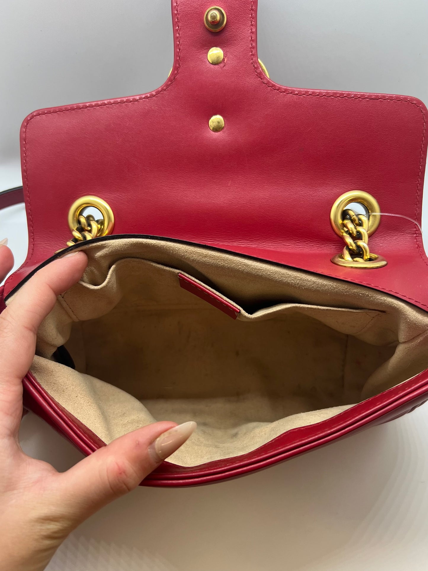 Gucci Calfskin Matelassé Mini GG Marmont Shoulder Bag - Hibiscus Red