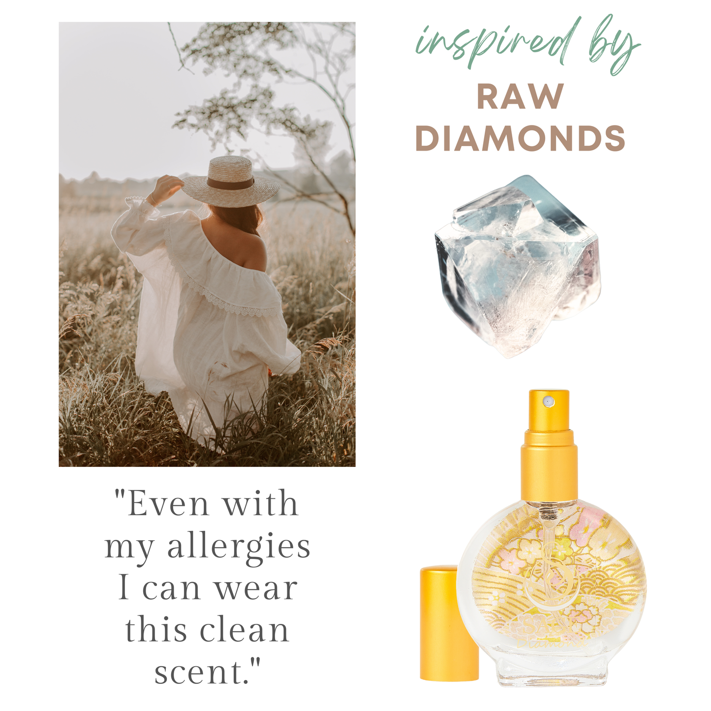 The Sage Lifestyle - A Gemstone Perfumery - Diamond Organic Perfume Eau de Toilette Spray Mini- 1/2 oz: Diamond 1/2 oz Perfume Eau de Toilette