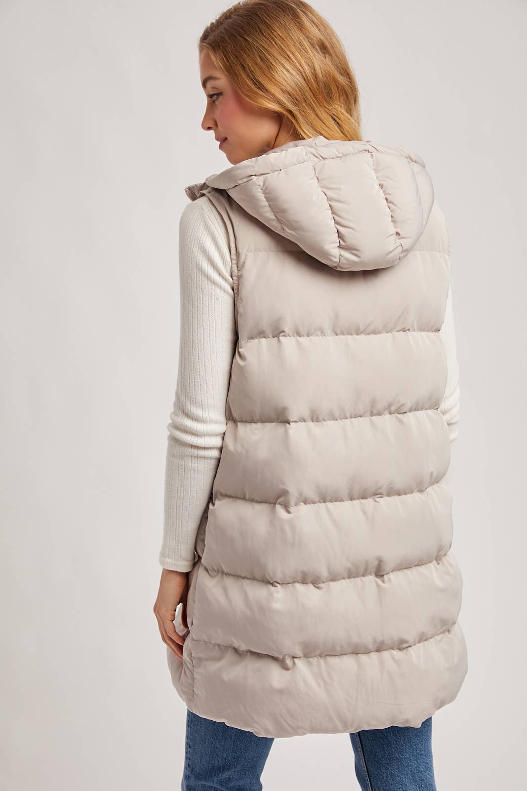 Bluivy - Hooded Zipper Down Longline Puffer Vest