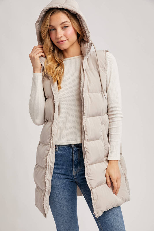 Bluivy - Hooded Zipper Down Longline Puffer Vest