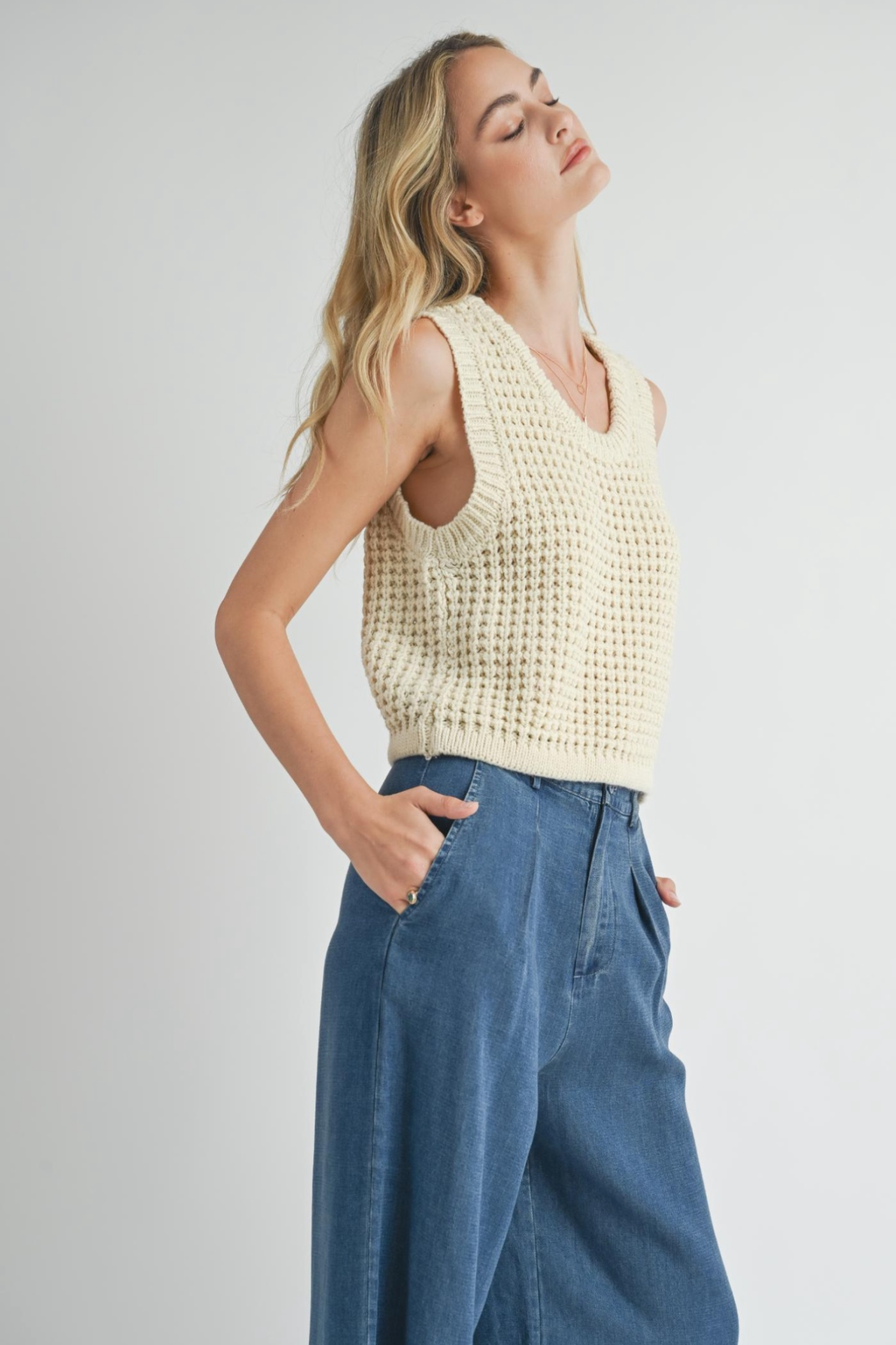 Sadie & Sage Elsie Wide Knit Sweater Tank - Ivory