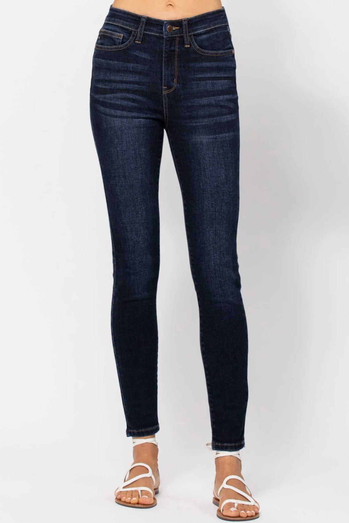 Judy Blue Dark Wash High Waist Hand Sanded Skinny Jeans