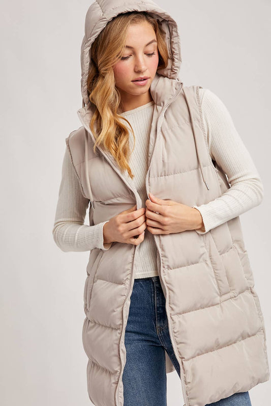 Bluivy - Hooded Zipper Down Longline Puffer Vest