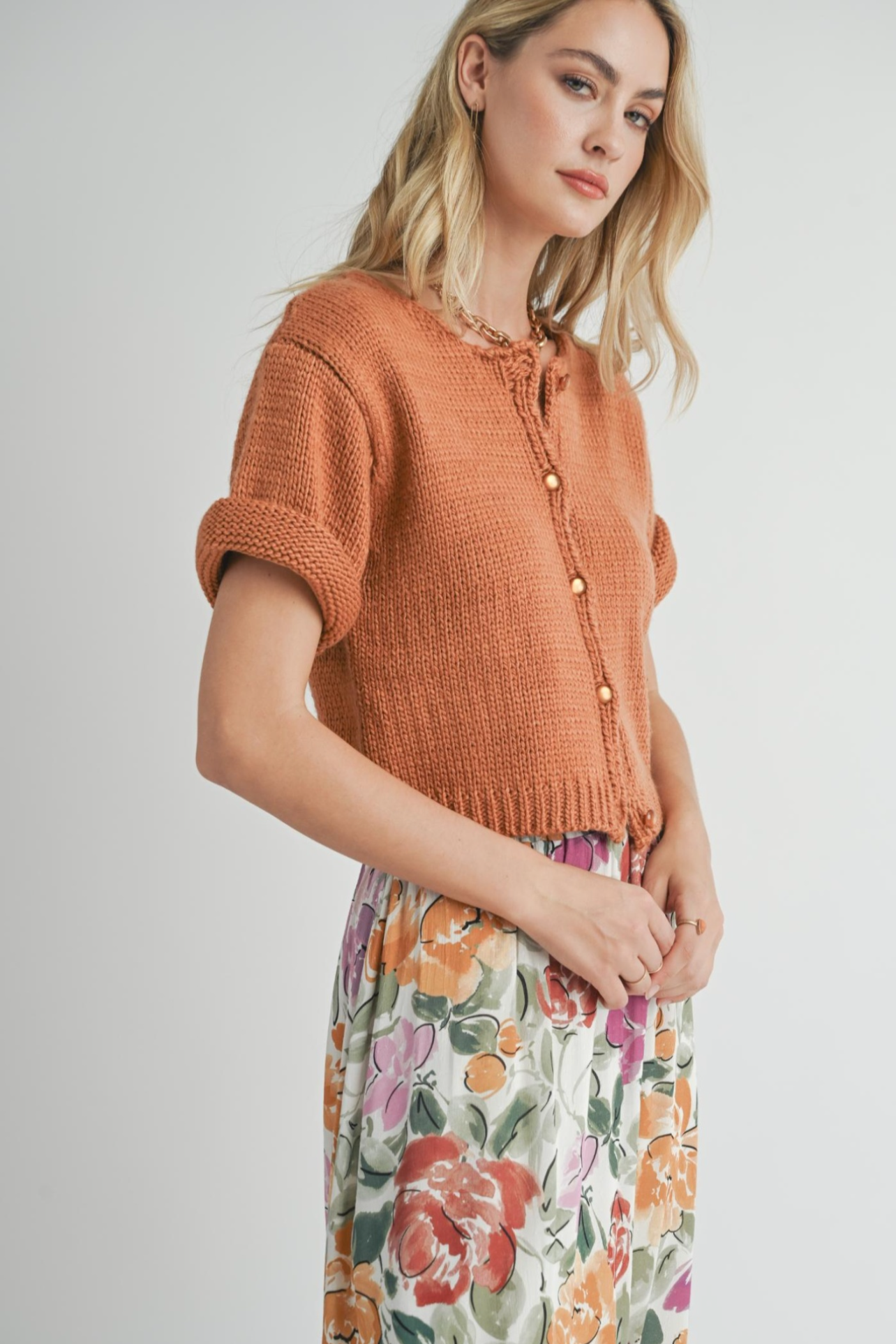 Sadie & Sage Coco Buttoned Sweater - Pumpkin