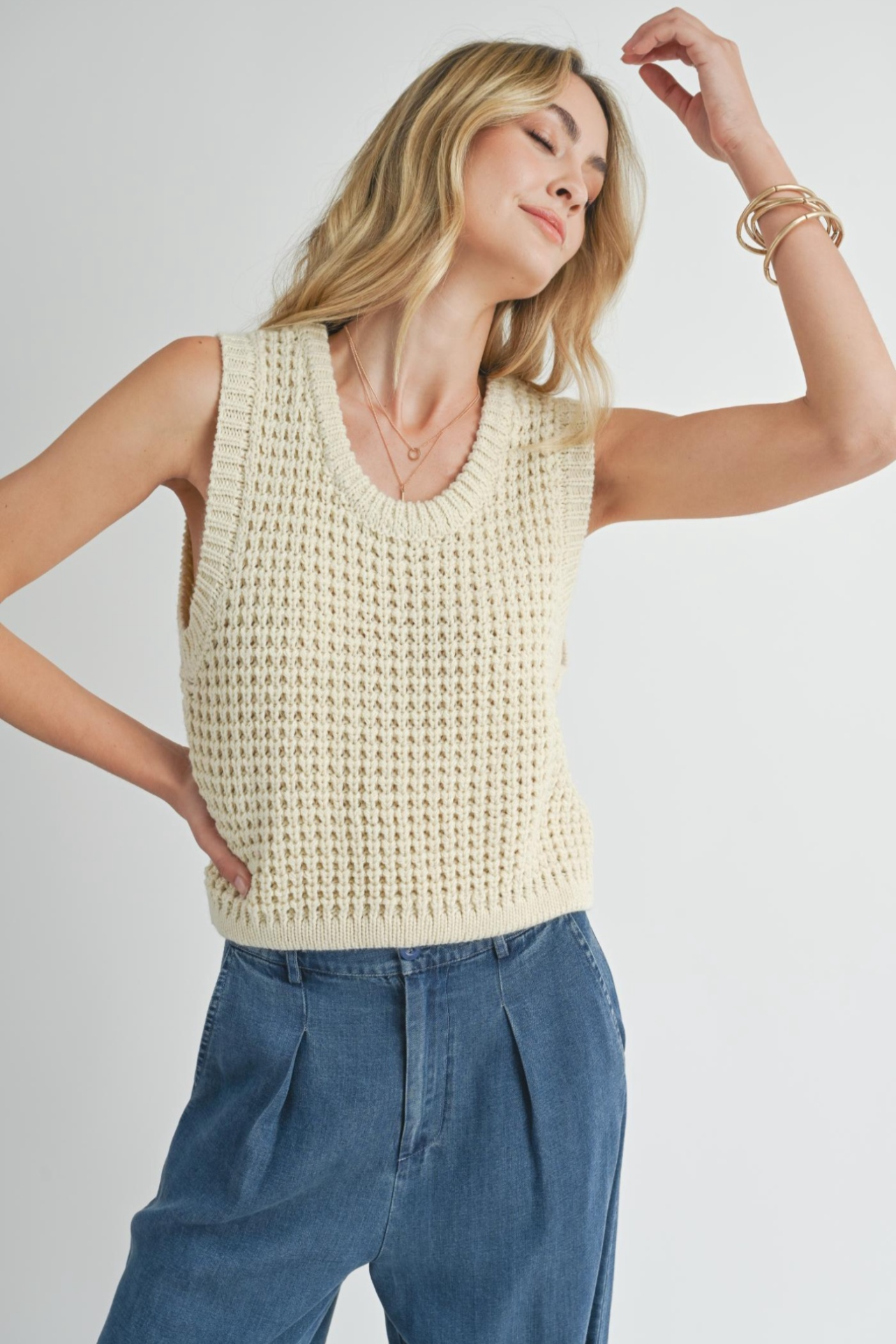 Sadie & Sage Elsie Wide Knit Sweater Tank - Ivory