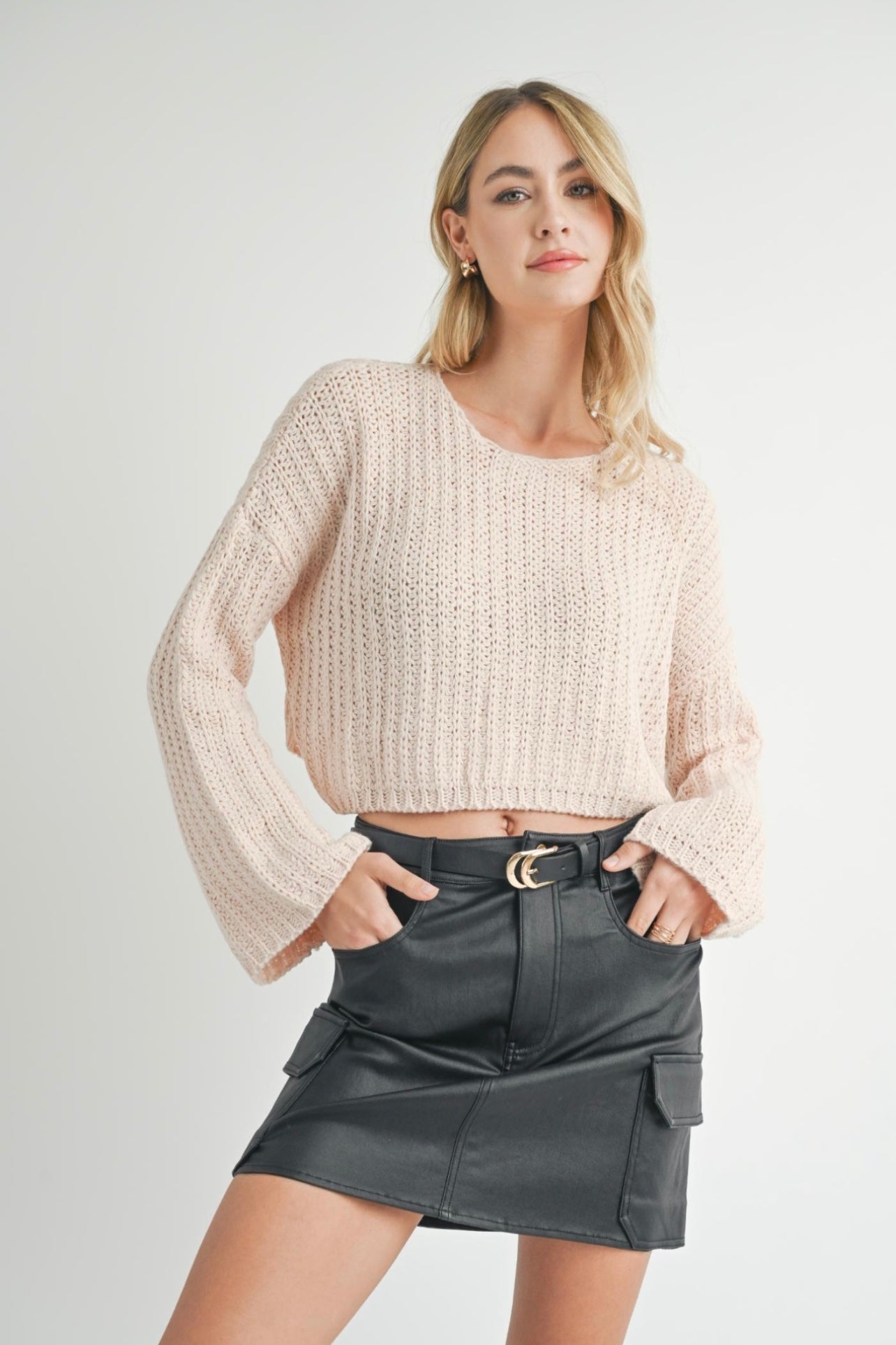 Sadie & Sage Rosalia Wide Knit Sweater - Blush