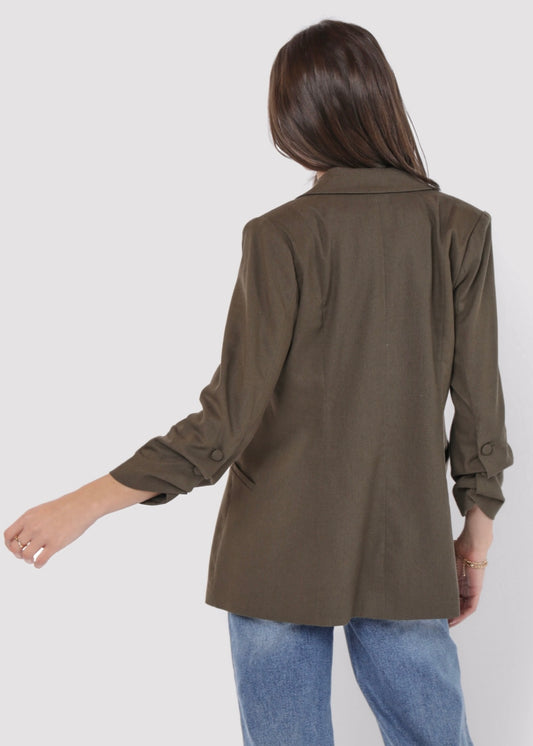 Sadie & Sage Backyard Rushed Linen Blazer - Olive