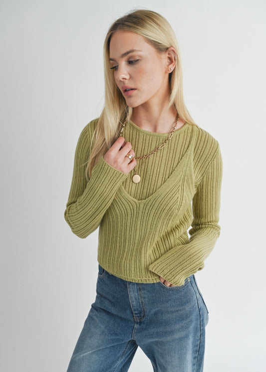 Sage the Label Darcy Sweater Cami - Green/Cream