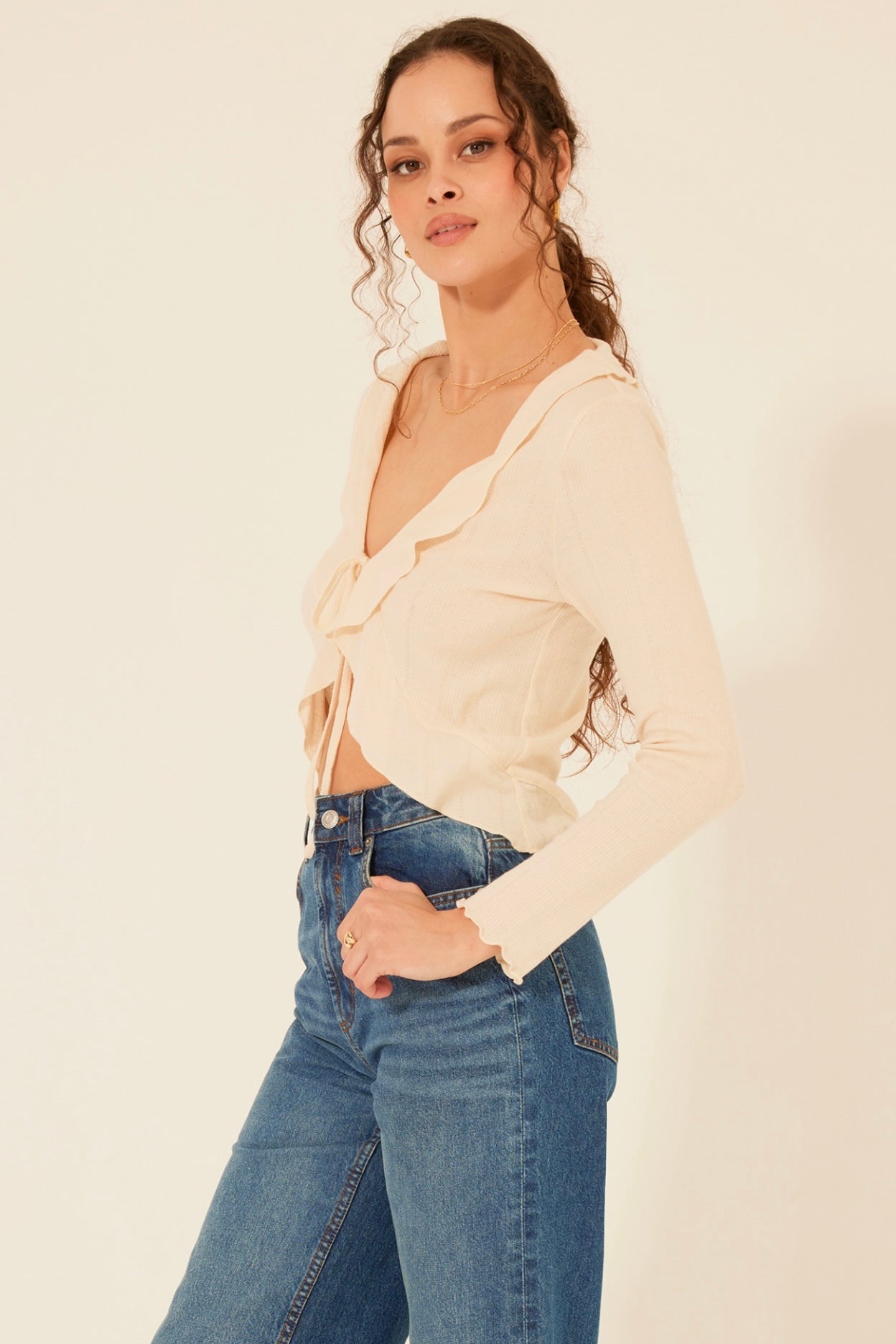 Bila 77 Maxella Ruffle Trim Long Sleeve - Cream