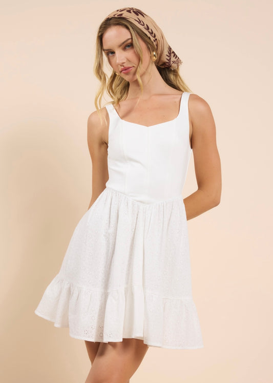 Sadie & Sage Sundream Jersey/Eyelit Dress - White