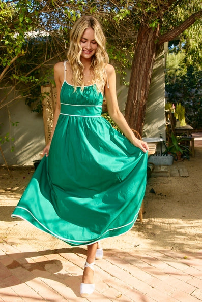 Pinch Contrast Strap Midi Dress - Green