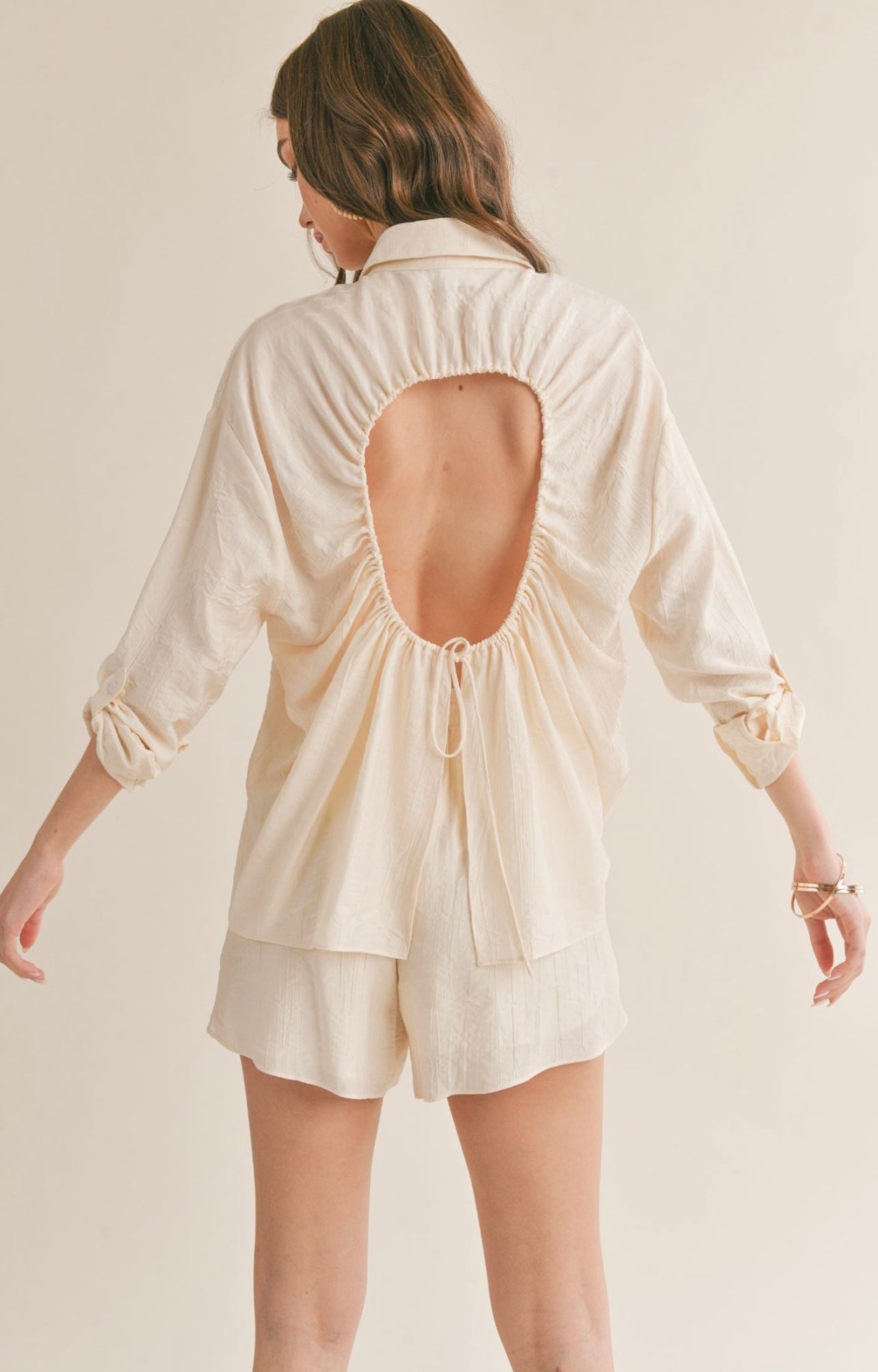Sage the Label Clementine Crush Cutout Back Button Down Shirt - Ivory