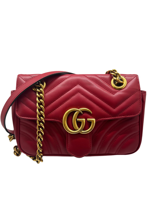 Gucci Calfskin Matelassé Mini GG Marmont Shoulder Bag - Hibiscus Red