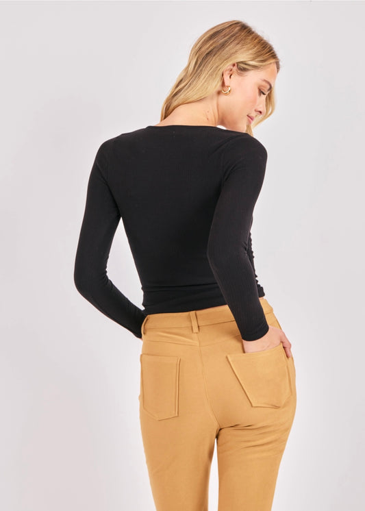 Sadie & Sage Willowbrook Square Neck Knit Top - Blk