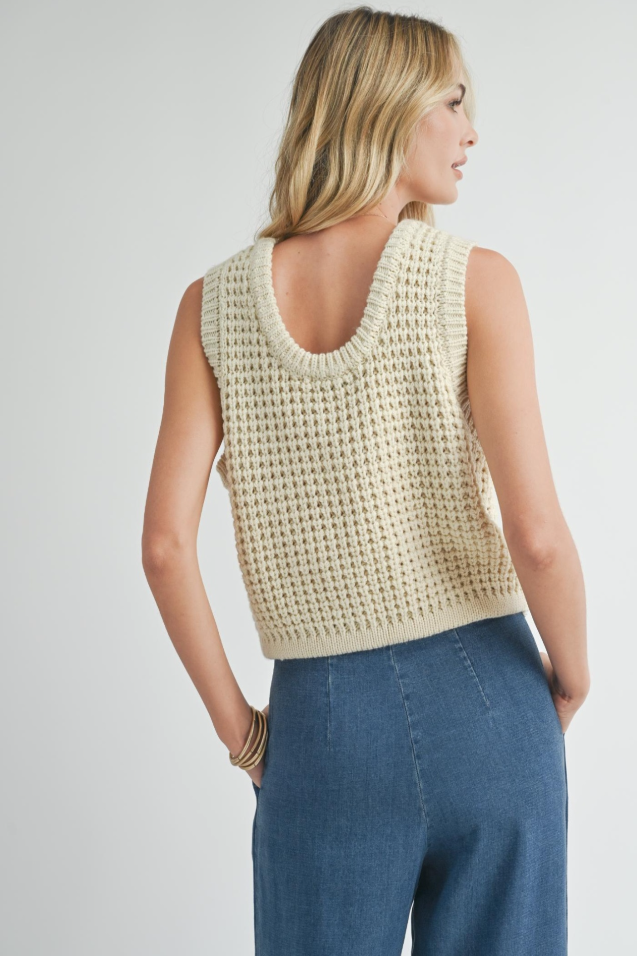 Sadie & Sage Elsie Wide Knit Sweater Tank - Ivory