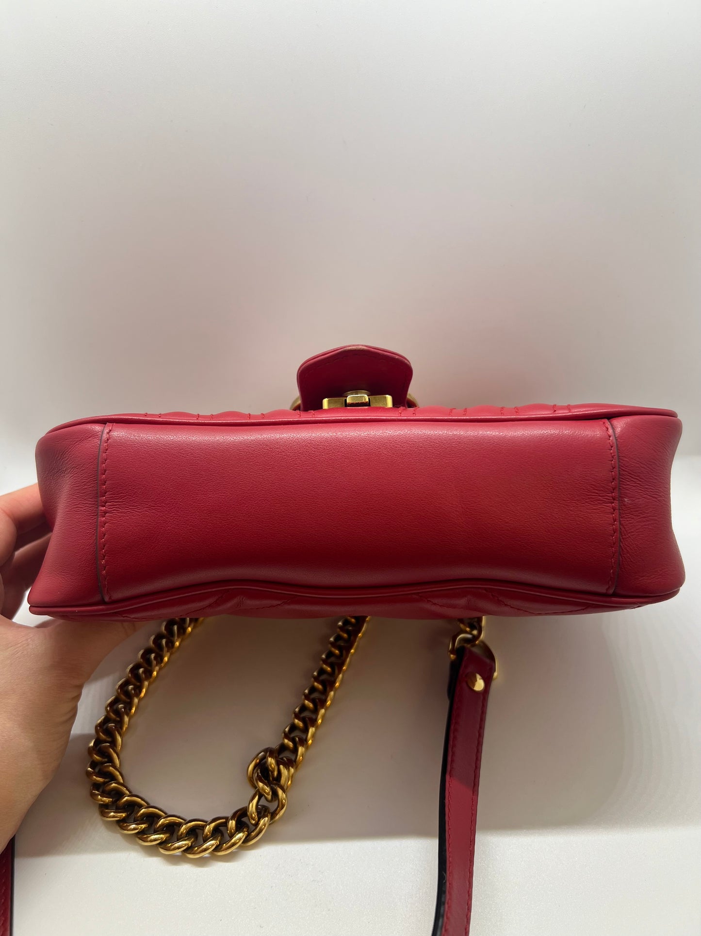 Gucci Calfskin Matelassé Mini GG Marmont Shoulder Bag - Hibiscus Red