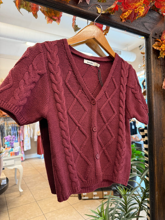 Needii Short Sleeve Button Down - Burgandy