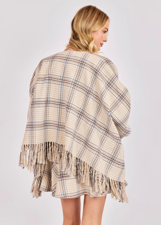 Sadie & Sage Cedar Plaid Fringe Hem Poncho