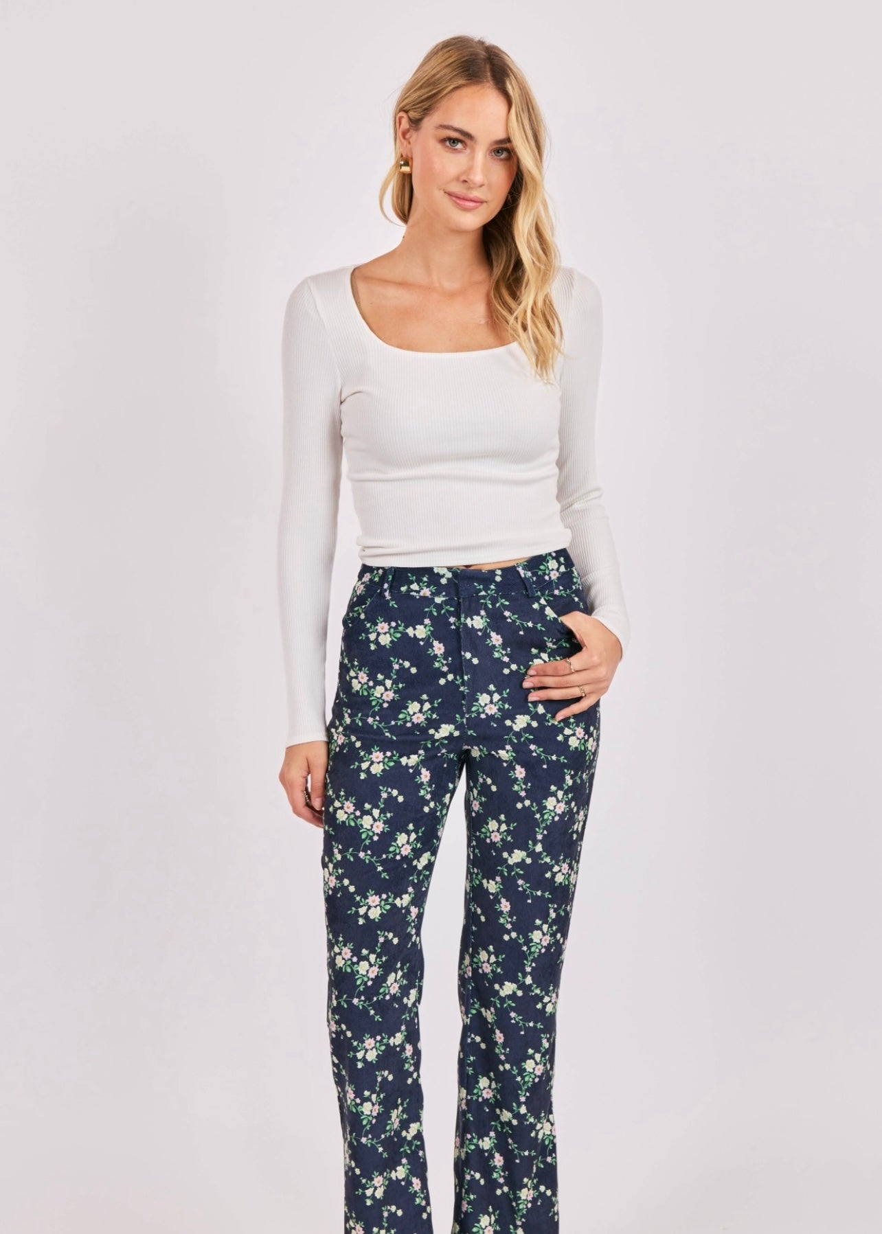 Sadie & Sage Thistle Square Neck Knit Long Sleeve - Ivory