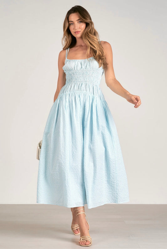 Elan Striped Smocked Maxi Dress - Blue/White