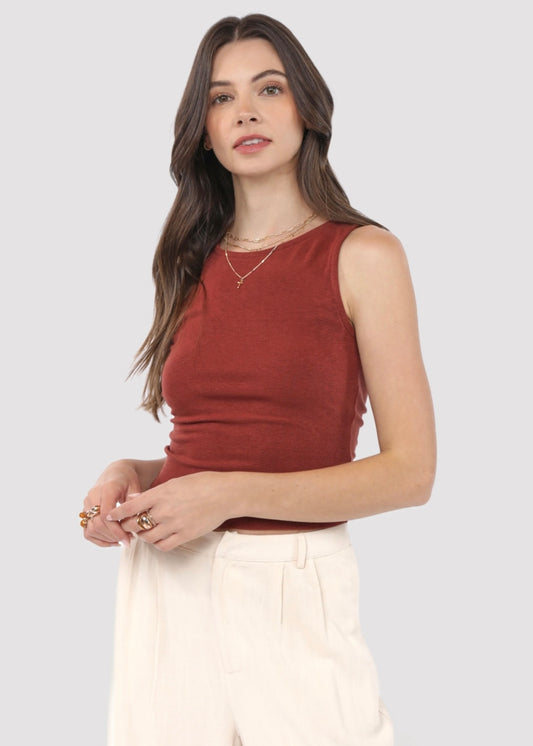 Sadie & Sage Open Up Knit Tank Top - Marsala