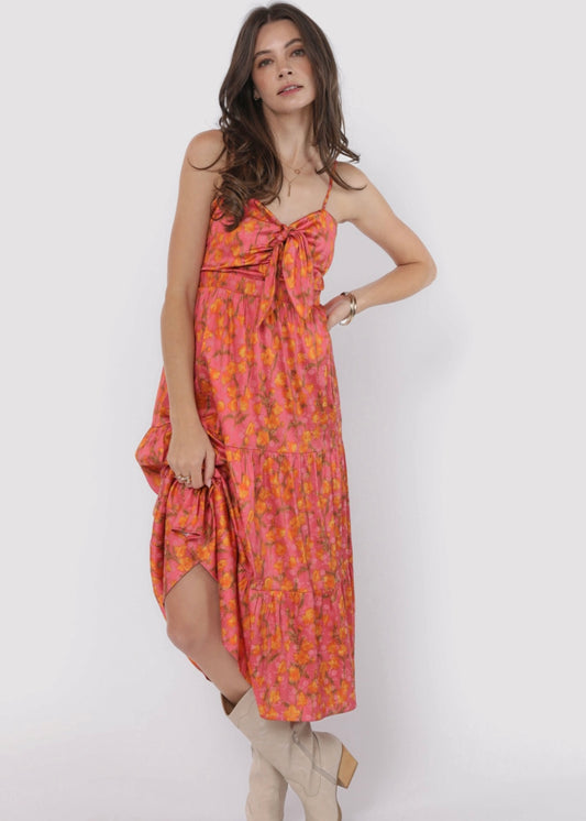 Sadie & Sage Glasses Up Satin Midi Dress - Pink Multi
