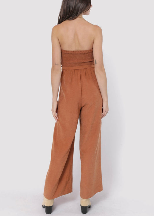 Sadie & Sage Sundown Tube Top Jumpsuit with Belt - Rusty Brown