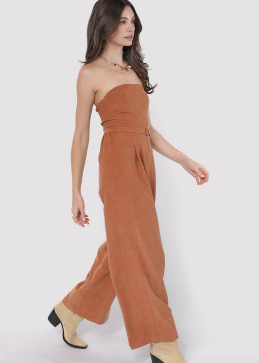 Sadie & Sage Sundown Tube Top Jumpsuit with Belt - Rusty Brown