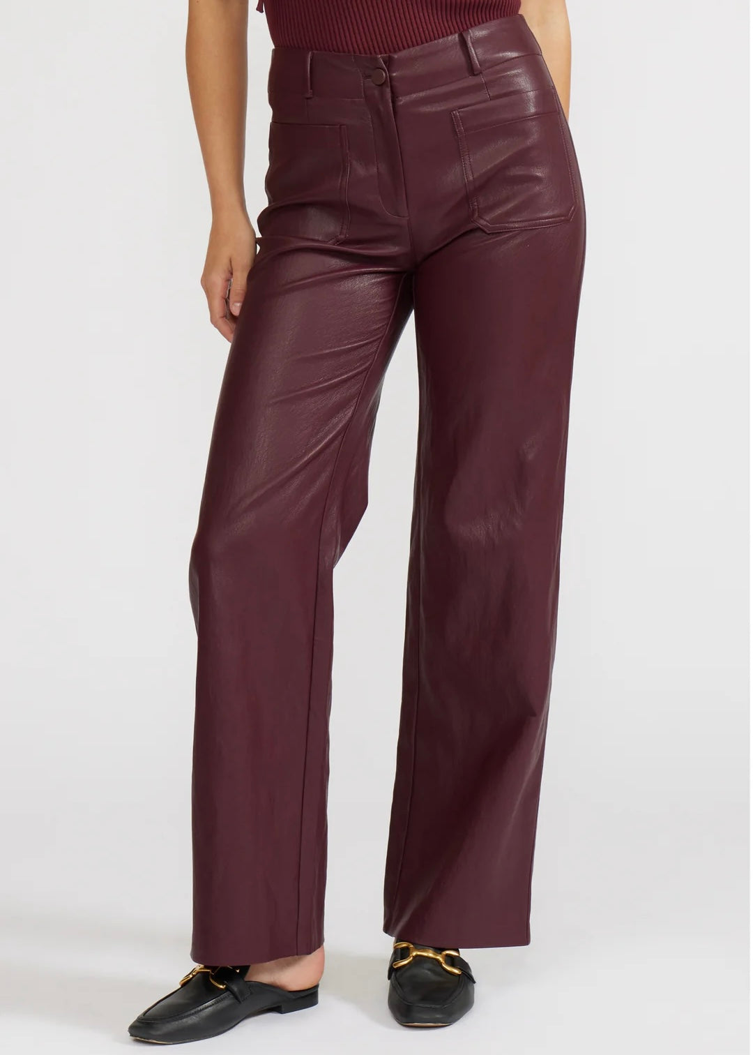 Lucy Paris Reeve Faux Leather Pants - Burgundy
