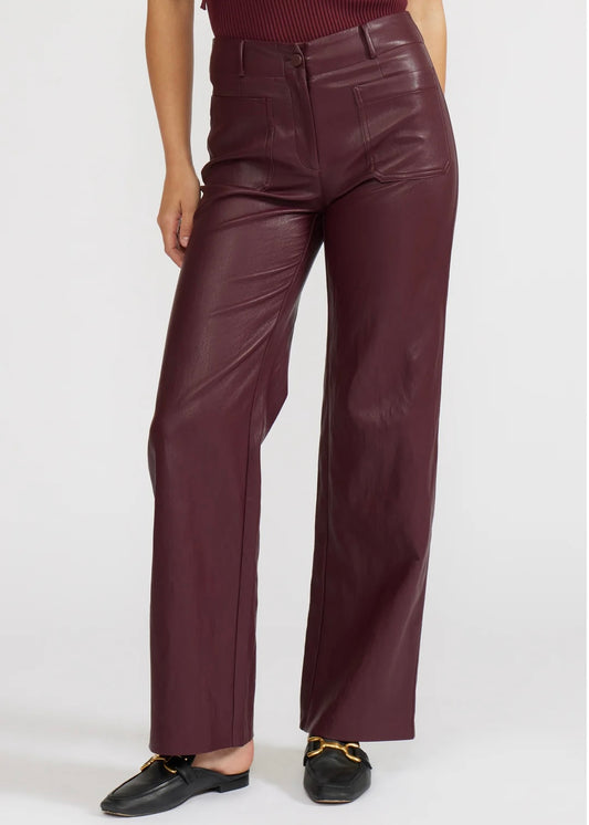 Lucy Paris Reeve Faux Leather Pants - Burgundy
