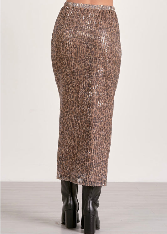Elan Sequins Cheetah Print Maxi Skirt