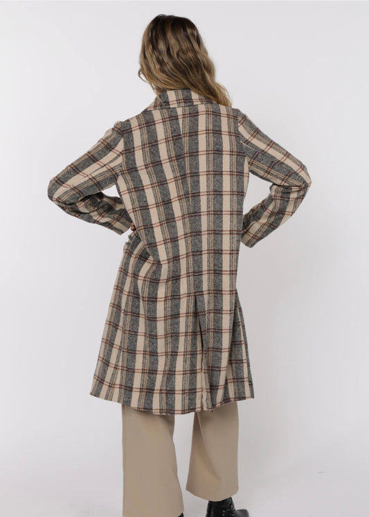 Sage the Label Plaid Long Coat - Cream/Brown