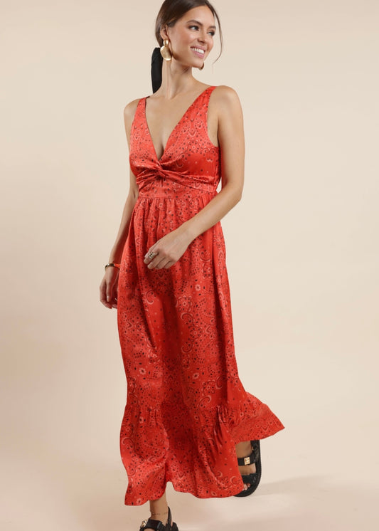 Sage the Label Music Fest Bandana Printed Satin Maxi Dress