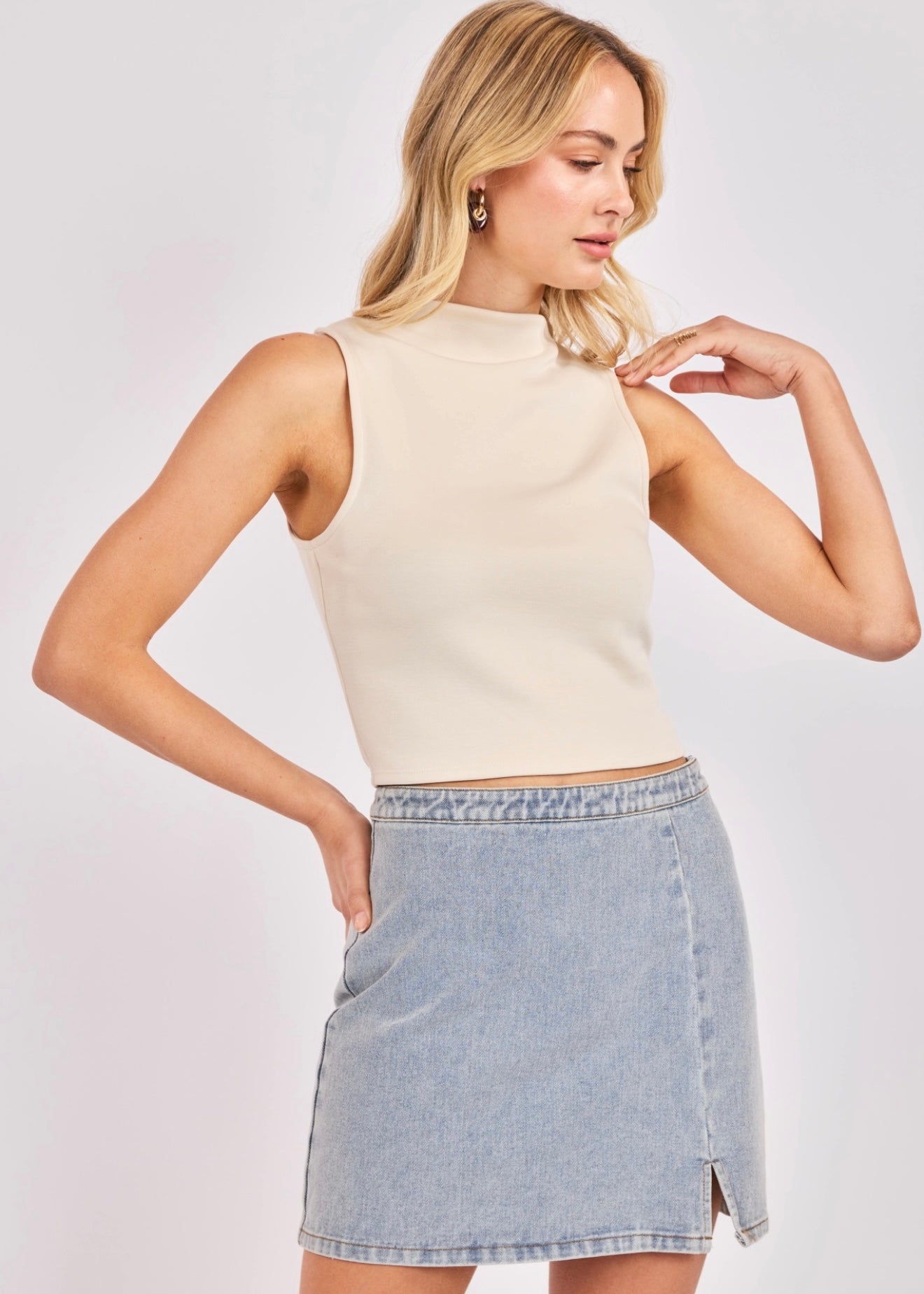 Sadie & Sage Hustle High Neck Top - Cream