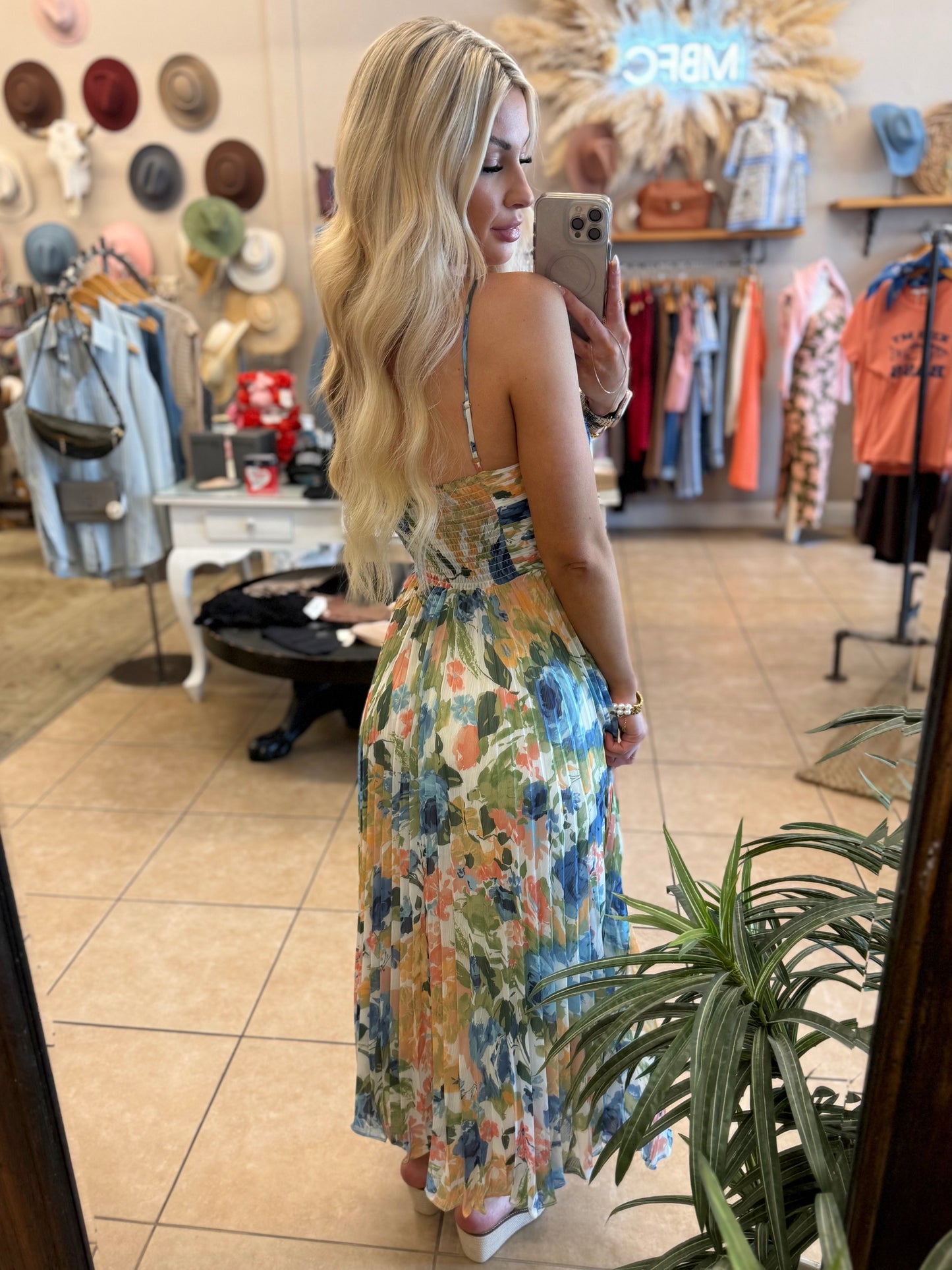 Reset By Jane Marine Floral Pleated Midi Dress