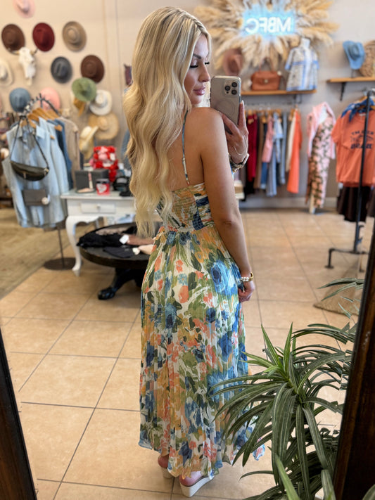 Reset By Jane Marine Floral Pleated Midi Dress