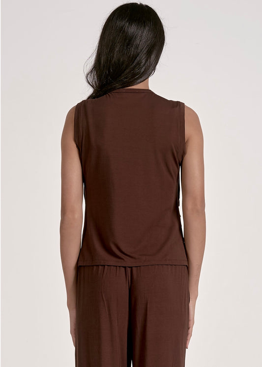 Elan Cocoa Draped Tank Top