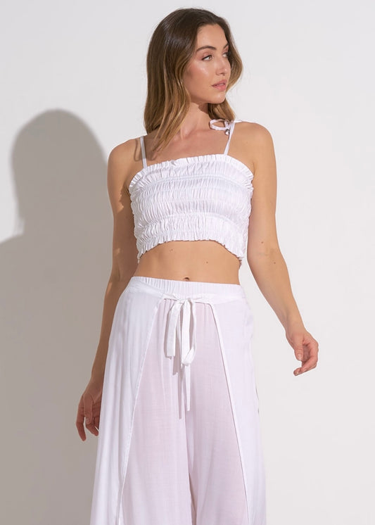 Elan Smocked Crop Tank Top - White
