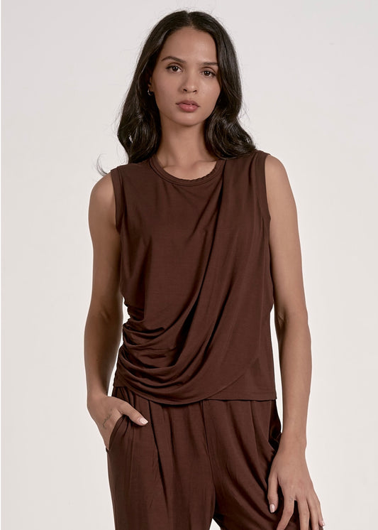 Elan Cocoa Draped Tank Top