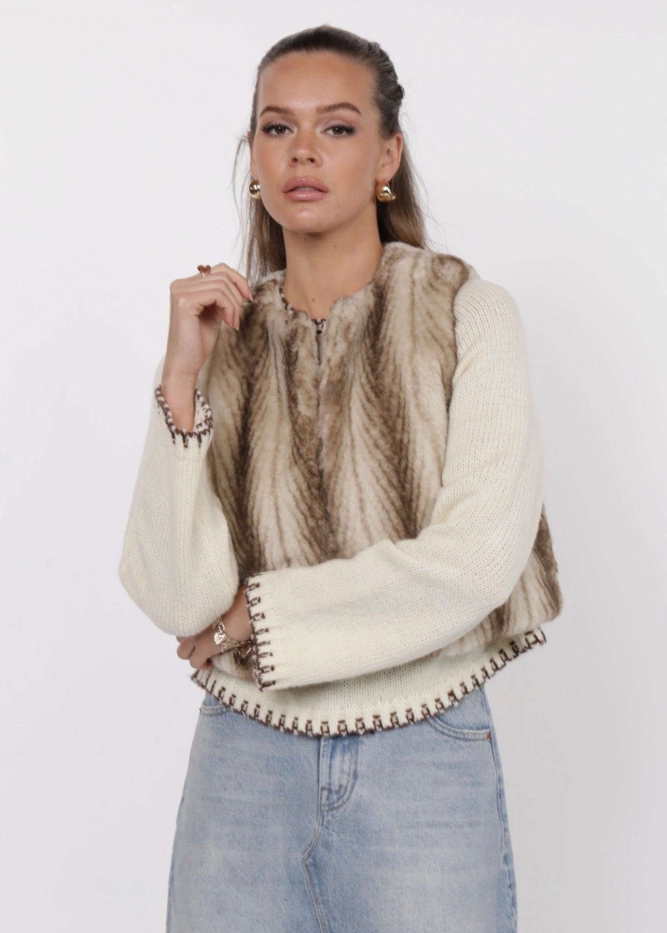 Sage the Label Demi Faux Fur Vest - Taupe
