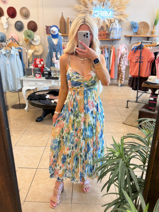 Reset By Jane Marine Floral Pleated Midi Dress