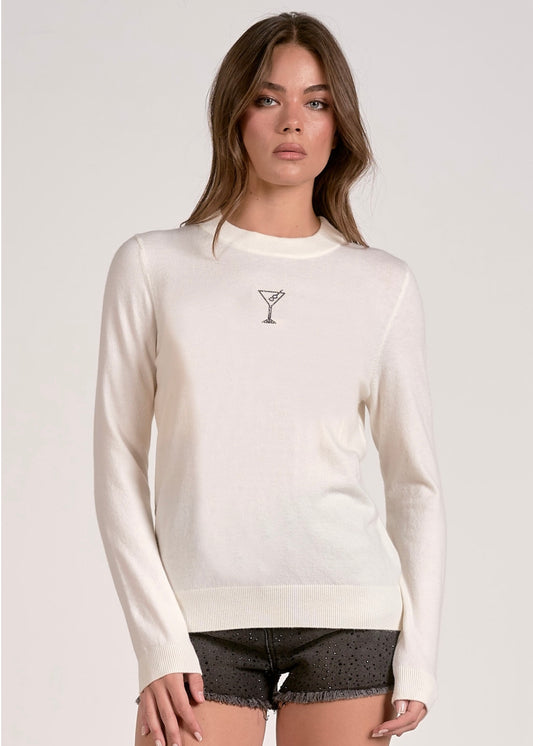 Elan Crewneck Martini Sweater - White