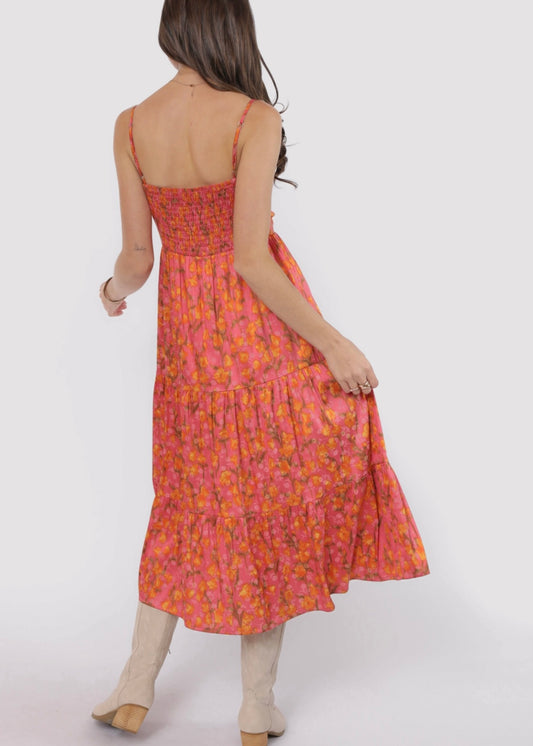 Sadie & Sage Glasses Up Satin Midi Dress - Pink Multi