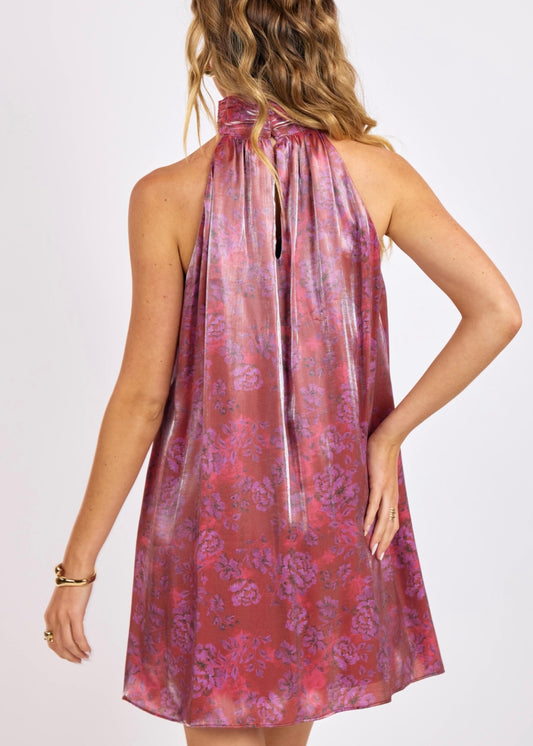Sadie & Sage Floral Glow High Neck Mini Tent Dress - Red Multi