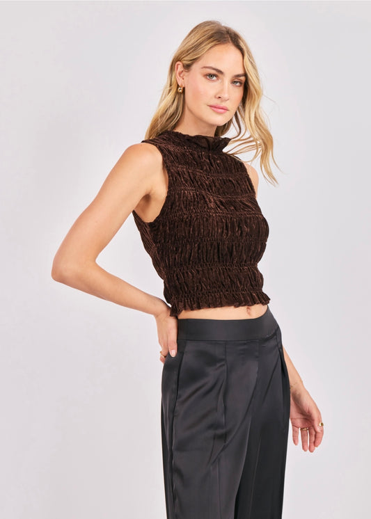 Sage the Label the Drama Smocked Mock Neck Top - Oak